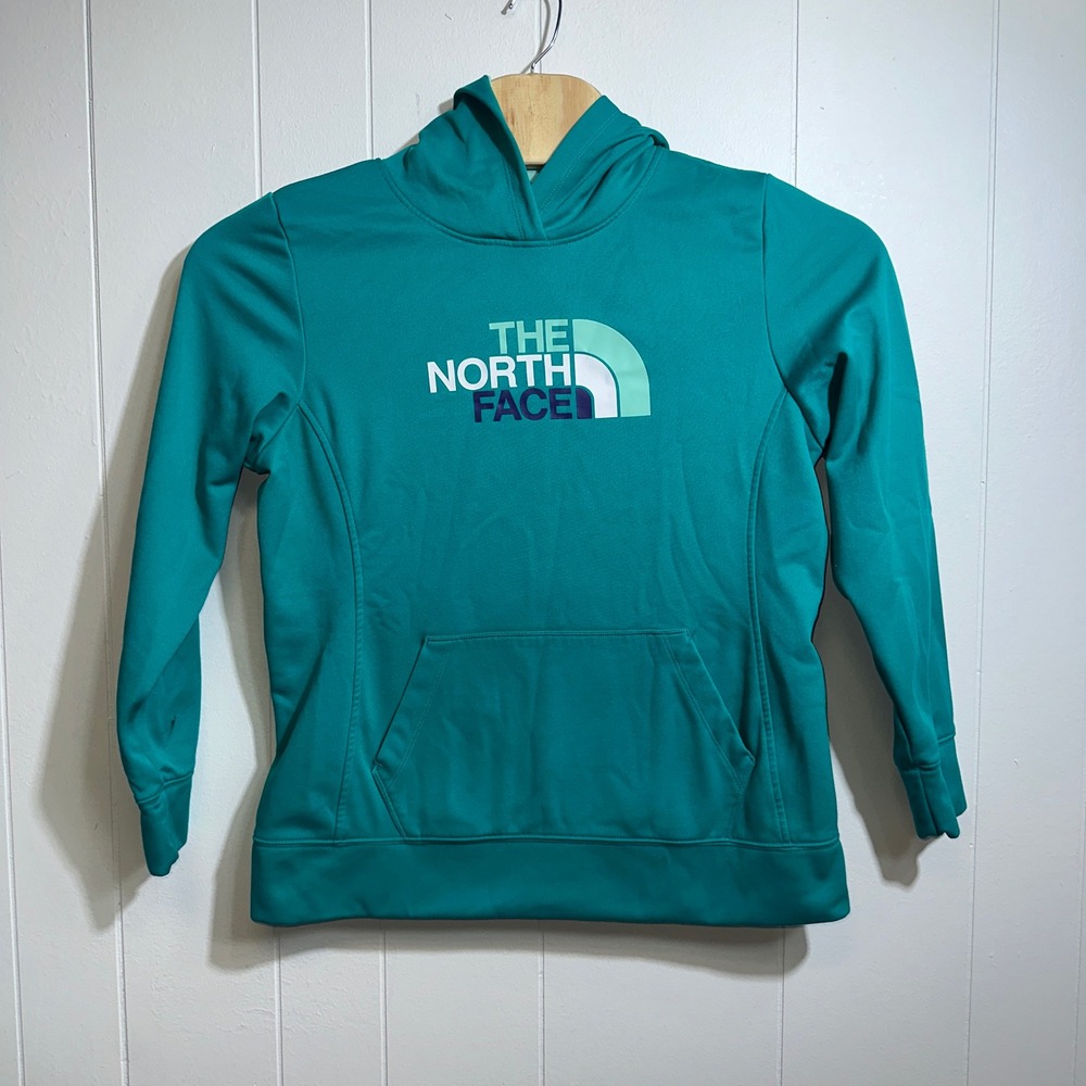 The‎ North Face Womens XL Teal Green Logo Pullover Hoodie Fleece Sweatshirt
